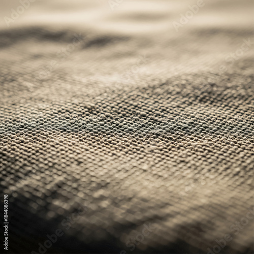 Close-up texture of woven fabric material with a natural fiber appearance and soft light