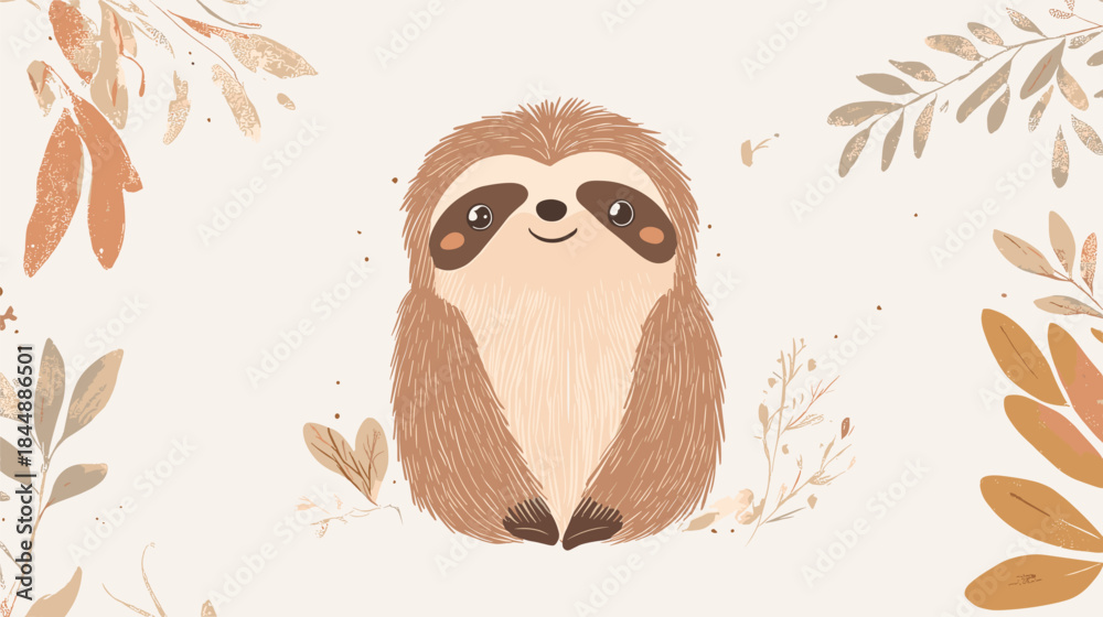 Naklejka premium Adorable Sloth Illustration with Gentle Expression and Soft Colors.