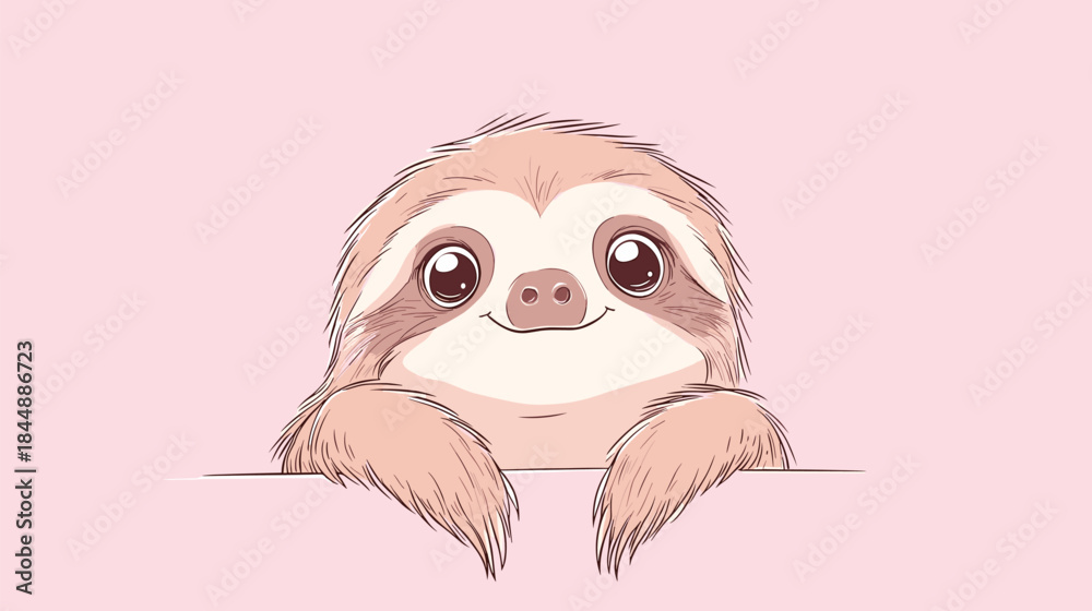 Naklejka premium Adorable Sloth Peeking Over Edge with Sweet Smile.