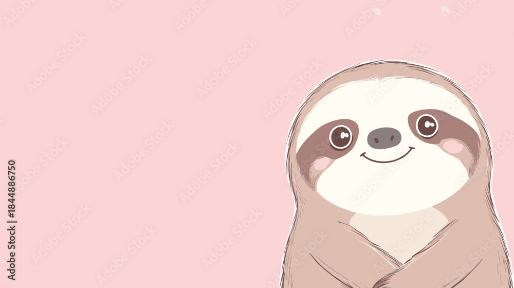 Naklejka premium Charming Sloth Illustration - A Gentle Smile on a Pink Canvas.
