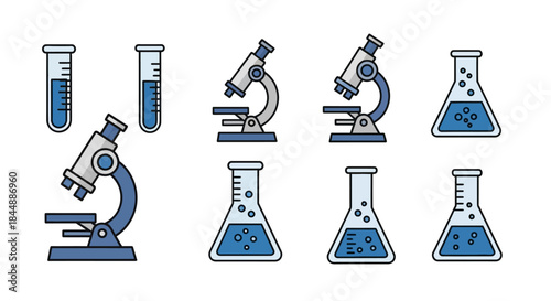 Science Lab Equipment - Test Tubes, Microscopes, and Flasks Illustration.
