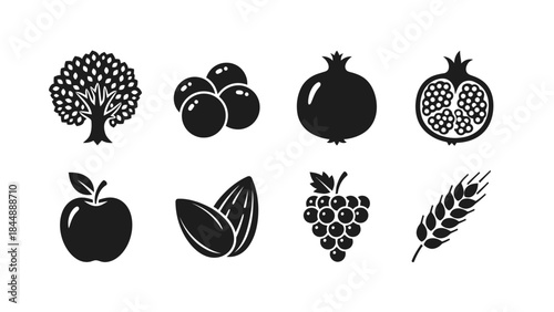 Nature's bounty: A collection of fresh fruits and grain silhouettes, representing the earth's yield, offer a visually engaging array of healthy sustenance and natural beauty.