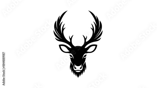 Black silhouette of a deer head with antlers on white background
