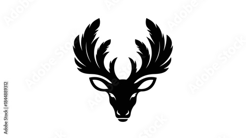 Black silhouette of a deer head with large antlers on a white background.