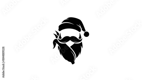 Black silhouette of a bearded man wearing a Santa hat on a white background