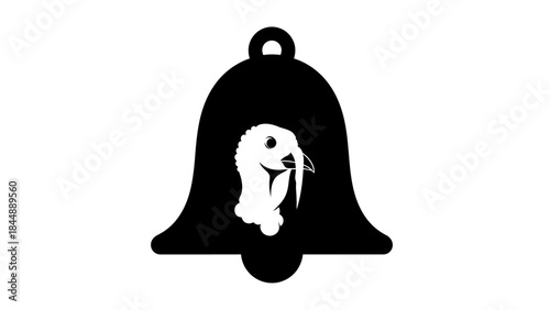 Black bell icon with a white ghost face on a plain white background