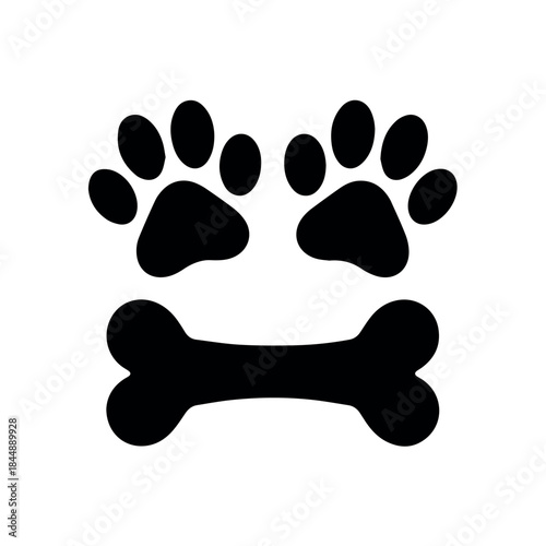 Dog paw prints and bone vector illustration for pet lovers and animal rescue organizations design projects