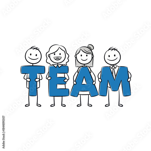 Stick figures holding letters to spell TEAM.