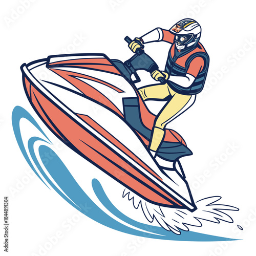 Person riding a jet ski on a white background Keywords: jet ski, watercraft, personal watercraft