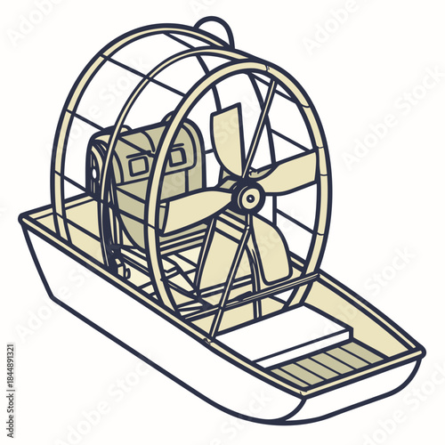 Stylized Illustration of an Airboat with Propeller and Engine fan boat swamp boat