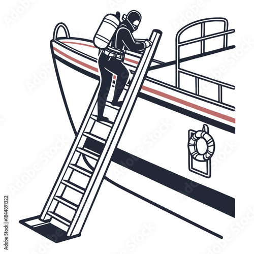 Diver Climbing Ladder onto a Boat with Scuba Gear scuba diver diving