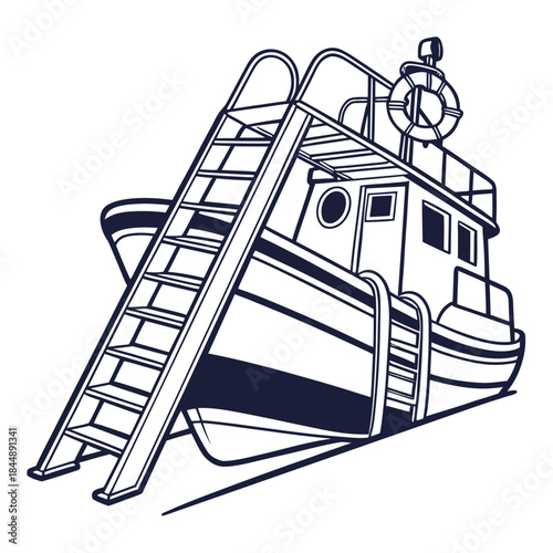 Illustration of a Boat with a Ladder and Life Ring ship vessel