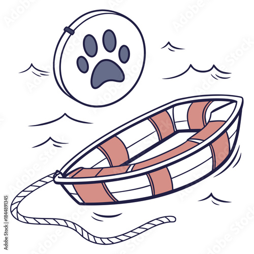 Life Ring and Paw Print Floating on Water Surface lifebuoy rescue