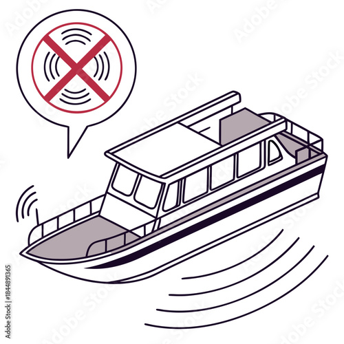 No Horn Sound Symbol on a Boat illustration silent