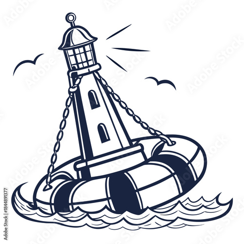 Buoy with a Lighthouse Top illustration floating
