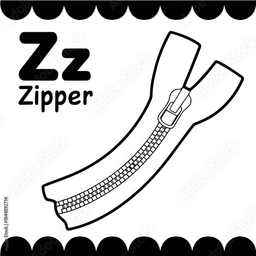 Zipper outline drawing for coloring book pages and educational resources for kids and toddlers learning 100