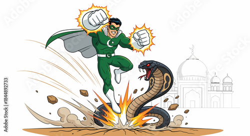 Pakistani superhero in an epic battle against a giant cobra.