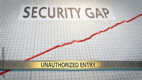 A visual representation of a growing security gap and unauthorized entry on a financial graph, highlighting rising risks.