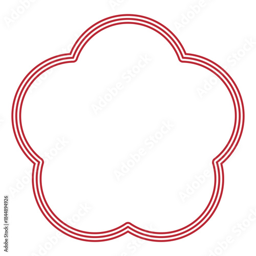 梅の花のイラスト素材　和柄　背景透過　白地に3本線　赤色
