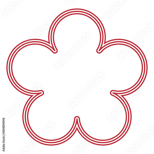 梅の花のイラスト素材　和柄　背景透過　白地に3本線　赤色
