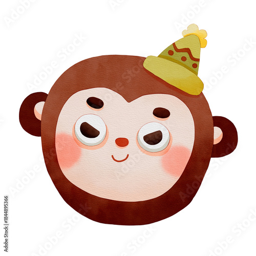 Photography Cute cartoon monkey with a party hat