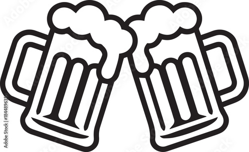 Clinking Beer Steins Celebration Line Art Vector