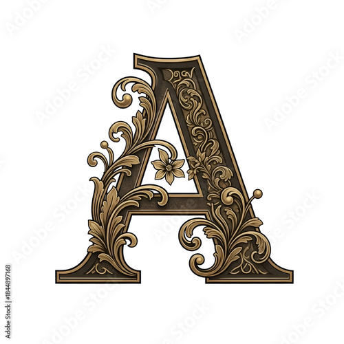 Ornate Letter A Floral Design on Transparent Background