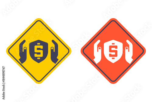 Dollar on a shield. Hands protect money. Flat illustration.