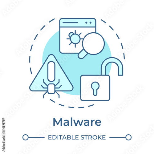 Malware soft blue concept icon. Software vulnerability, cyber threat. Security issue, malicious program. Round shape line illustration. Abstract idea. Graphic design. Easy to use in brochure