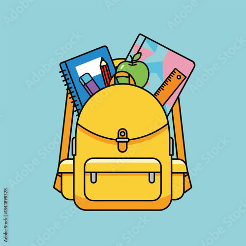 Backpack Filled with School Supplies - A Colorful and Organized Learning Companion.