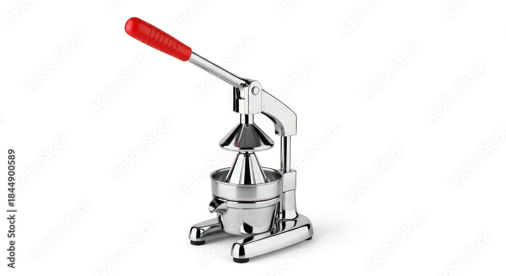 Fototapeta premium Manual fruit juicer with red handle on white background