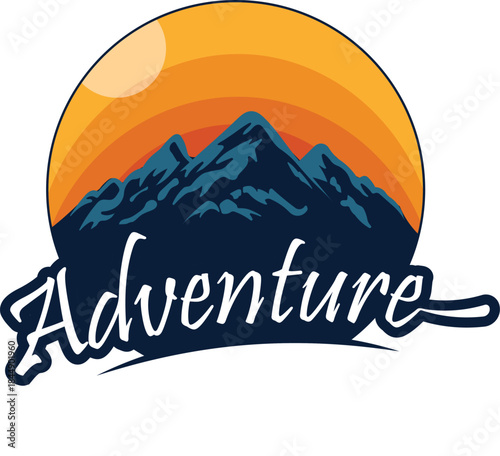 Adventure Mountain Expedition Logo Design, badge, label, logo, emblem, or insert in a retro vintage style. Design concept for tourism. Vector illustration.