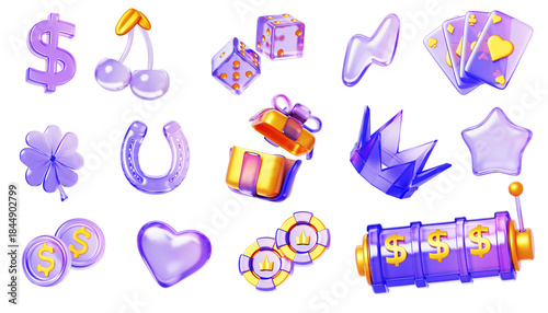 Cuadro en lienzo 3d glass holographic casino icon set
