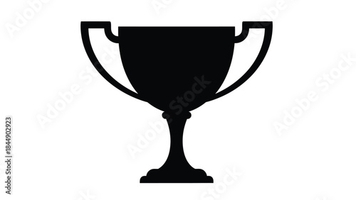 A simple black silhouette of a classic trophy with handles and a base