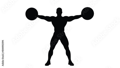 Silhouette of a muscular man lifting weights demonstrating strength and fitness