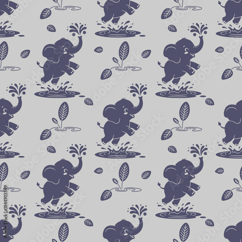 Cute Elephant Seamless Pattern with playful baby elephants splashing water, adorable Cute Elephant Seamless Pattern for kids fabric and wallpaper, Elephant Seamless Pattern vector illustration