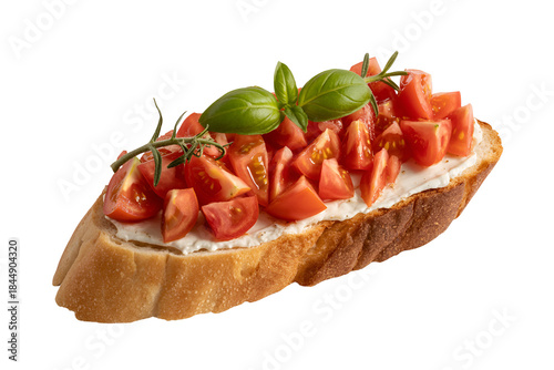 Delicious bruschetta with fresh tomatoes and basil isolated on transparent background