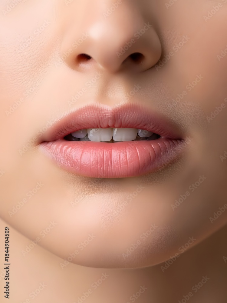 Obraz premium Natural Bare Lips Close-up Showing Healthy Skincare and Smooth Skin Texture