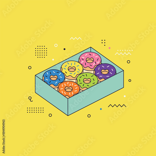 Colorful Donuts in a Box - A Sweet Treat Illustration.