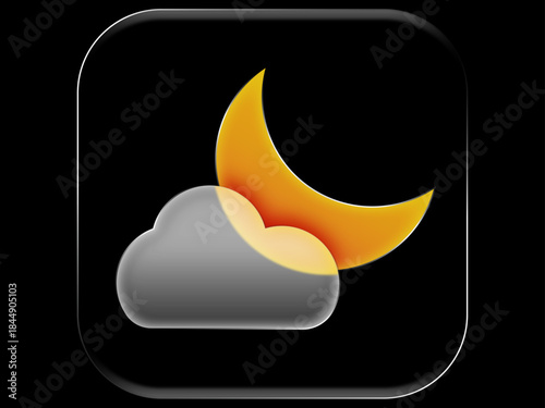 3D Glass Morphism Night Cloud and Moon. Colorful gradient elements create a soft, futuristic look suitable for UI design, mobile apps, weather widgets, and dashboards.