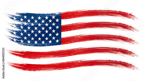Stylized brushstroke american flag design with vibrant red white and blue colors on a clean white background representing national pride and artistic expression