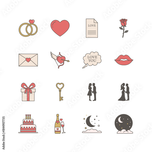 Set of Love Couple Marriage logo icon cartoon illustration
