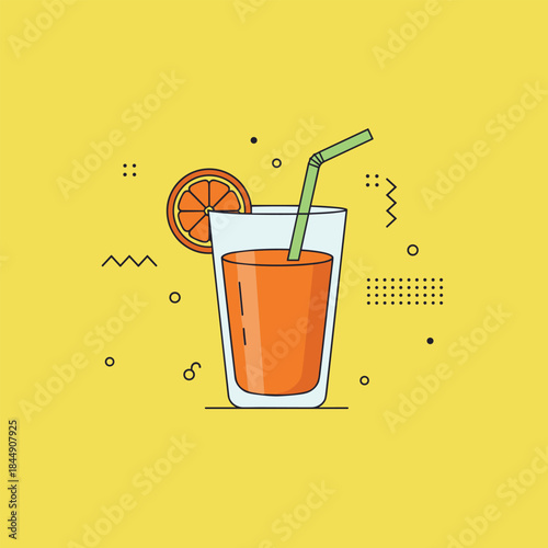 Refreshing Orange Juice Illustration with Straw and Slice.