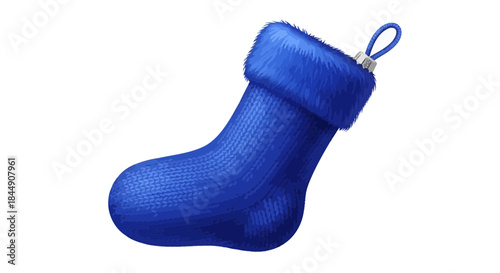 Isolated blue christmas stocking with fur trim a cozy holiday illustration
