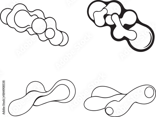 Modern set of abstract fluid organic blob shapes vector illustrations, ideal for contemporary graphic design, digital art, and creative projects requiring unique transparent elements