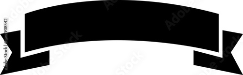 Ribbon banner icon in black flat style. Decorative label strip silhouette, award tag sign, Vintage vector illustration for project design branding and presentation isolated on transparent background.