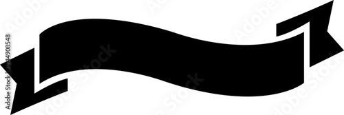 Ribbon banner icon in black flat style. Decorative label strip silhouette, award tag sign, Vintage vector illustration for project design branding and presentation isolated on transparent background.