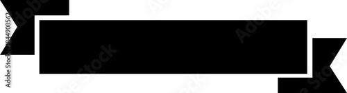 Ribbon banner icon in black flat style. Decorative label strip silhouette, award tag sign, Vintage vector illustration for project design branding and presentation isolated on transparent background.