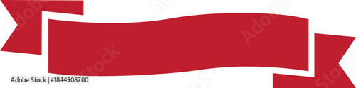 Ribbon banner icon in red flat style. Decorative label strip silhouette, award tag sign, Vintage vector illustration for project design branding and presentation isolated on transparent background.