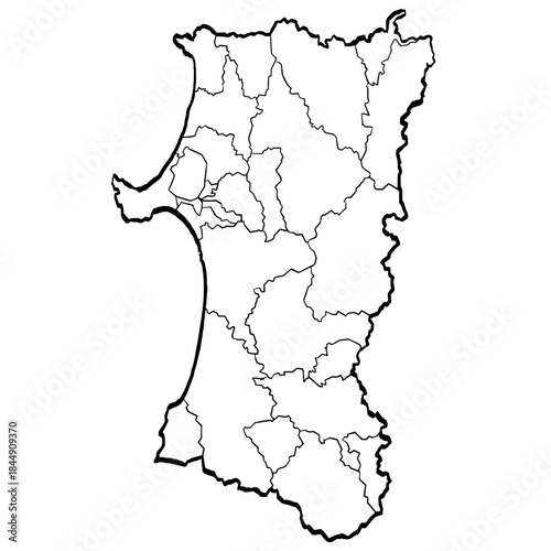 秋田県地図 筆タッチ 市町村区分 和風 東北 東日本 /  A brushstroke map of Akita prefecture 2